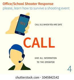 Office And School Shooter Response Short And Helpfull Advices Vector Illustration Set. Will Be Used For Logo, Banner, Poster, Postcard.