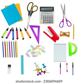 office school stationary items vector sets