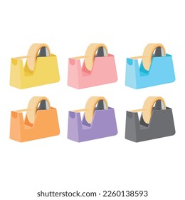 Office or school stationery supplies with colorful tape dispenser on white background. Tape dispenser vector illustration can be used in educational book for textbook.