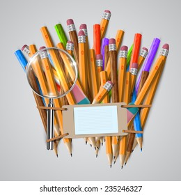 Office or school stuffs and items on white background, vector