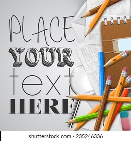 Office or school stuffs and items on white background, vector
