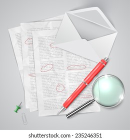 Office or school stuffs and items on white background, vector