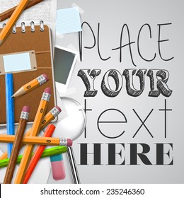 Office or school stuffs and items on white background, vector