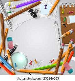 Office or school stuffs and items on white background, vector