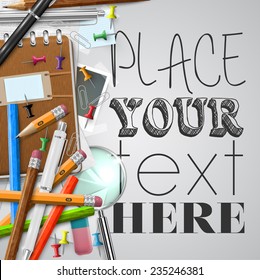 Office or school stuffs and items on white background, vector