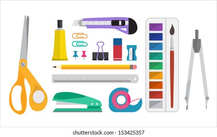 Office or School  supplies set - Flat design style