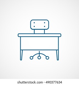 Office School Table Blue Line Icon On White Background