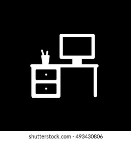 Office School Table Flat Icon On Black Background