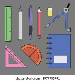 Office and school tools set. Perfect to illustration in office and school. Good for room logos and other. Good for show the room office or classroom