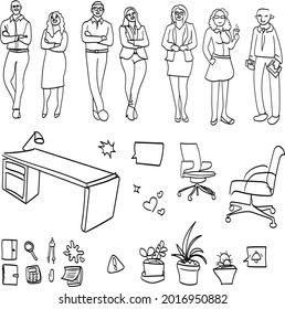 Office and School Worker People Doodle Set