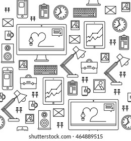 Office seamless pattern on white background