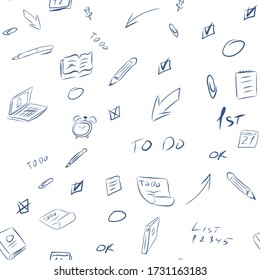 Office seamless pattern with office stationary icons on white backgound