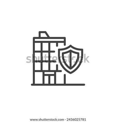 Office Security line icon. linear style sign for mobile concept and web design. Office building and shield outline vector icon. Symbol, logo illustration. Vector graphics