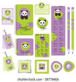 Conjunto de oficinas - Diseño pequeño de panda.