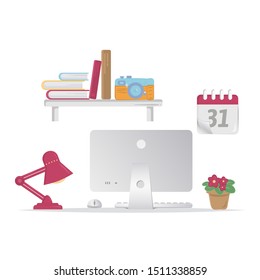 Office set. Home or office desk. Vector illustration