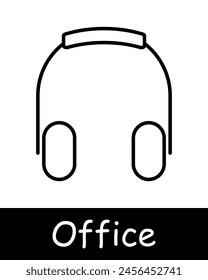 Office set icon. Modern technology, computer, laptop, headphones, call center, communication, workplace, job, work, black lines on a white background. Office work concept.