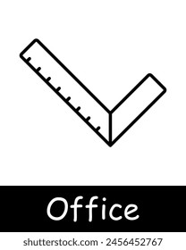 Office set icon. Modern technology, computer, laptop, angular ruler, calculation, counting, measurement, office, black lines on a white background. Office work concept.