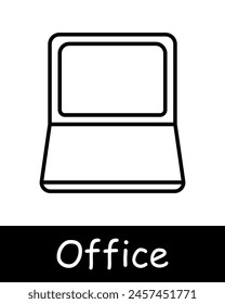 Office set icon. Modern technology, computer, laptop, keyboard, monitor, workplace, job, work, black lines on a white background. Office work concept.