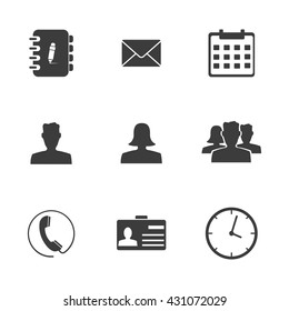 Office set icons. Flat vector illustration in black on white background.