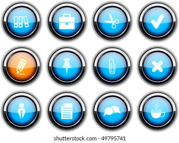 Office set of round glossy icons.