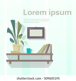 Office Shelf With Document Folder Workspace Interior No People Flat Vector Illustration