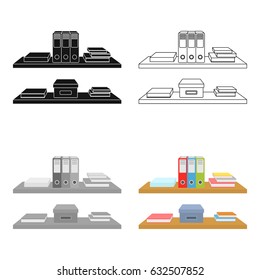 Office shelves with file folders icon in cartoon style isolated on white background. Office furniture and interior symbol stock vector illustration.