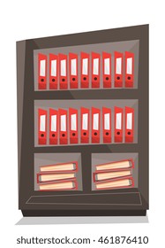 Office shelves with folders vector flat design illustration isolated on white background.