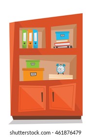 Estantes de Office con carpetas vectoriales ilustración de diseño plana aislada en fondo blanco.