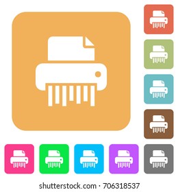 Office shredder flat icons on rounded square vivid color backgrounds.