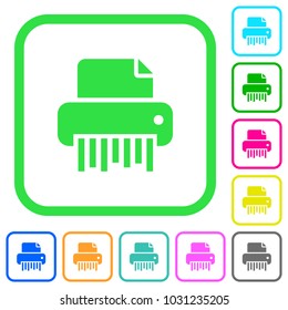 Office shredder vivid colored flat icons in curved borders on white background
