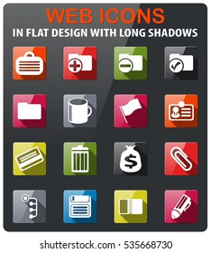 Office simple icons set in flat design with long shadow
