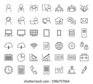 Office simple line drawing icon set