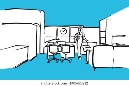 Office sketch. Hand drawn vector art for architecture and communication projects. 