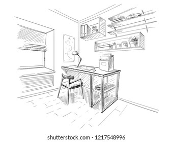 Office In A Sketch Style.