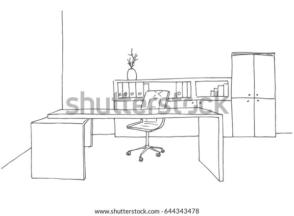 Office Sketch Style Hand Drawn Office Stock Vector (Royalty Free) 644343478