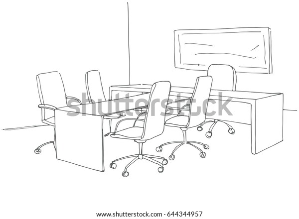 Office Sketch Style Hand Drawn Desk Stock Vector Royalty Free