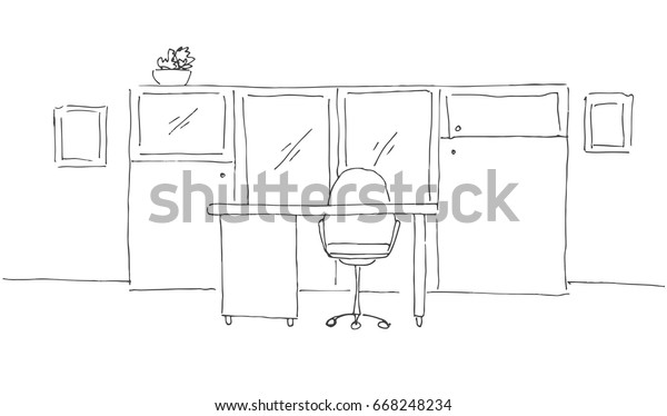 Office Sketch Style Hand Drawn Office Stock Vector (Royalty Free ...