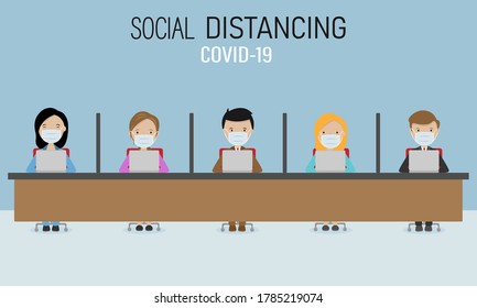  office with social distance between workers. Covid-19 Prevention
