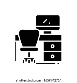 Icono negro de espacio de oficina, ilustración conceptual, símbolo plano vectorial, signo de glifo.