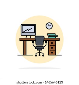 Office, Space, Chair, Office Table, Room Abstract Circle Background Flat color Icon. Vector Icon Template background