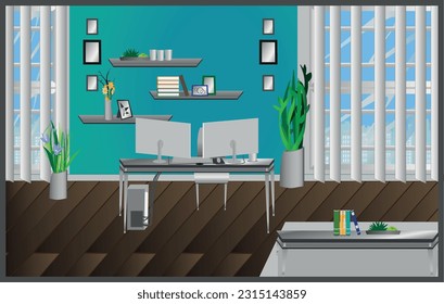 Office space living room with two screens