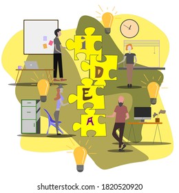 office space, team work success, work from home and getting ideas vector illustration.