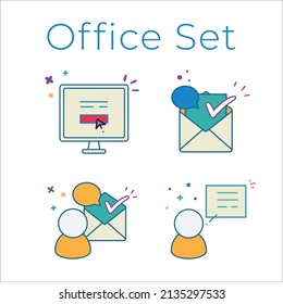 Office splatter icon set vector illustration computer and email elements