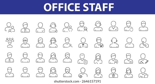 Office Staff Icons – Manager, HR, Assistant, Accountant, Receptionist, IT, and More, Editable Formats: EPS, JPG