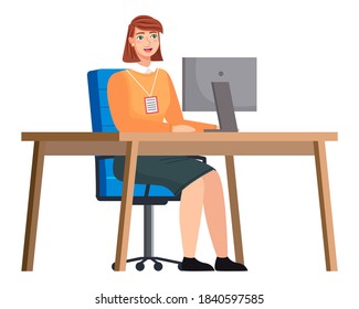 Office staff, manager work and communication. Office worker at the table. Business employees on their workspace. Co-worker. Business woman or a clerk working at his office workplace flat style