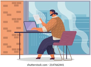 Office staff, manager work and communication. Office worker at the table. Business employees on their workspace. Co-worker. Businessman or a clerk working at his office workplace flat style