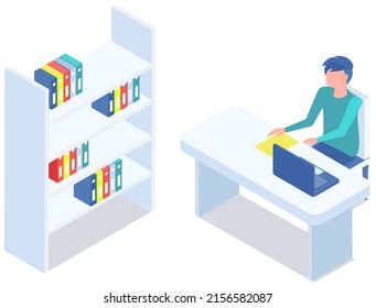 Office staff, manager work and communication. Office worker at the table. Business employees on their workspace. Co-worker. Businessman or a clerk working at his office workplace. Man surfing internet