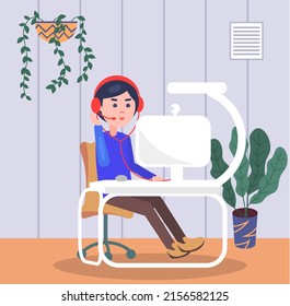 Office staff, manager work and communication. Office worker at the table. Business employees on their workspace. Co-worker. Businessman or a clerk working at his office workplace flat style