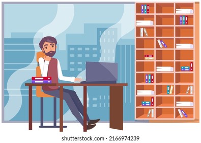 Personal de oficina, trabajo de director y comunicación. Trabajador de oficina en la mesa. Empleados en su área de trabajo. Cooperante. Empresario o empleado que trabaja en su oficina de trabajo de estilo plano