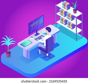 Office staff, manager work and communication. Office worker at the table. Business employees on their workspace. Co-worker. Businessman or a clerk working at his office workplace. Man surfing internet